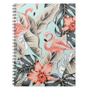 Tropisch roze flamingo met orchidee bloemen en lea notitieboek