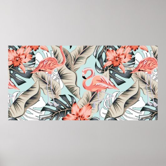Tropisch roze flamingo met orchidee bloemen en lea poster (Voorkant)