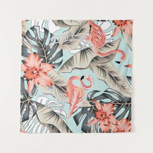 Tropisch roze flamingo met orchidee bloemen en lea wandkleed (Voorkant (horizontaal))