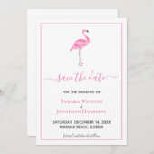 Tropisch roze flamingo modern strand Weddenschap Save The Date (Voorkant / Achterkant)