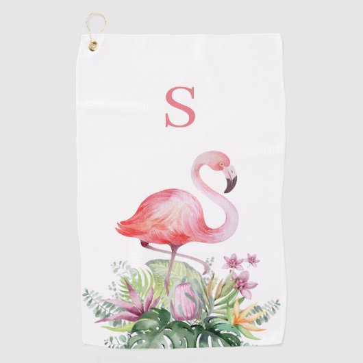 Tropisch roze flamingo Monogram Golfhanddoek (Voorkant)