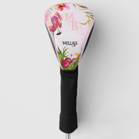 Tropisch roze flamingo Monogram Golfheadcover (Voorkant)