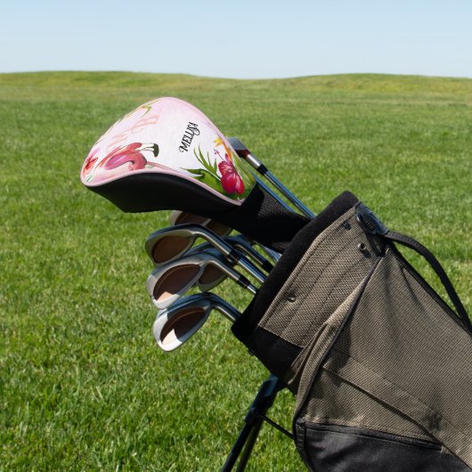Tropisch roze flamingo Monogram Golfheadcover (Insitu)