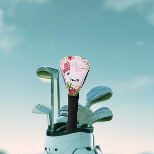 Tropisch roze flamingo Monogram Golfheadcover