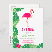 Tropisch Roze Flamingo Mooie Verjaardag Uitnodiging Briefkaart (Voorkant / Achterkant)