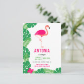 Tropisch Roze Flamingo Mooie Verjaardag Uitnodiging Briefkaart (Staand voorkant)