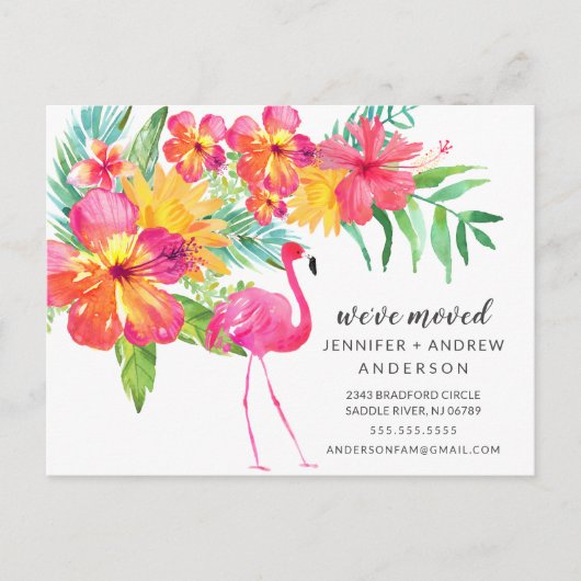 Tropisch roze Flamingo Moving Announge Aankondigingskaart (Voorkant)