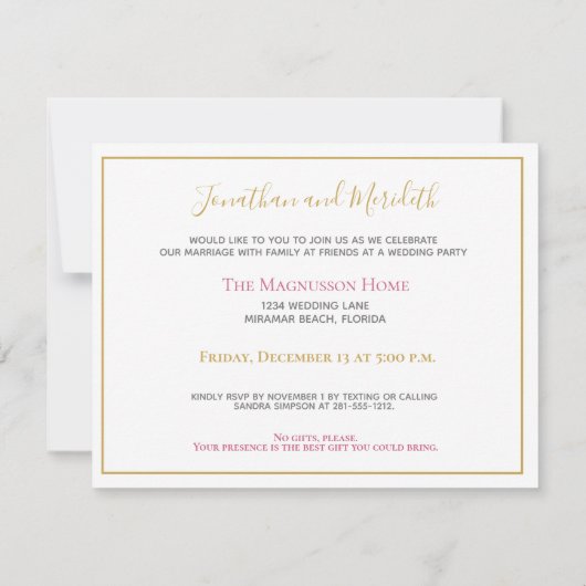 Tropisch roze flamingo No Gifts Reception Party Kaart (Achterkant)