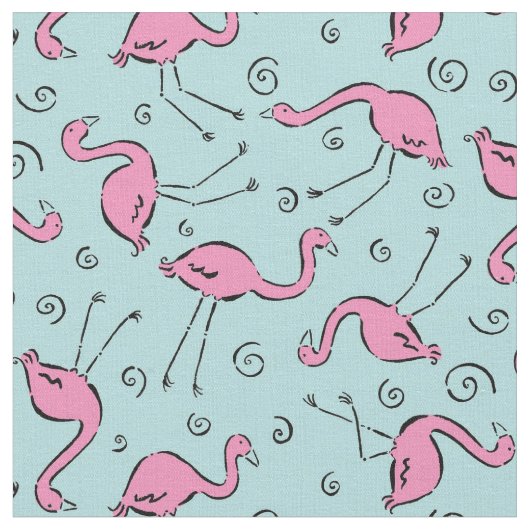Tropisch roze flamingo op Aqua Blue Pattern Stof (Close Up)