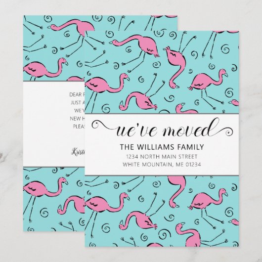 Tropisch roze flamingo op Aqua Moving Aankondiging (Voorkant / Achterkant)