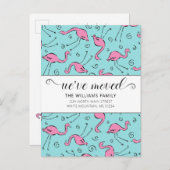 Tropisch roze flamingo op Aqua Moving Aankondigingskaart (Voorkant / Achterkant)