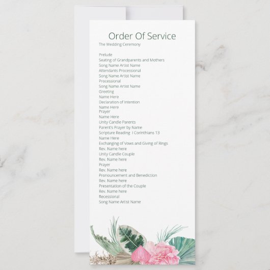 Tropisch Roze Flamingo Orde van de Dienst Wedding Kaart (Voorkant)