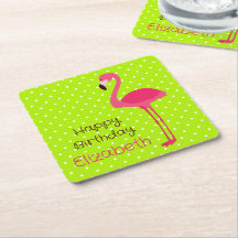 Tropisch roze flamingo over groene witte pooldots