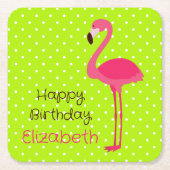 Tropisch roze flamingo over groene witte pooldots kartonnen onderzetters (Voorkant)