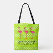 Tropisch roze flamingo over groene witte pooldots tote bag (Achterkant)
