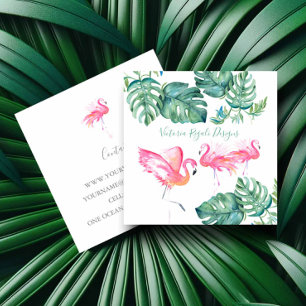 Tropisch roze flamingo Palm Leaves Vierkante Visitekaartje