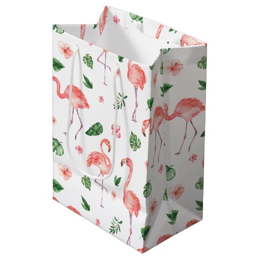 Tropisch roze Flamingo patroon Medium Cadeauzakje (Voorkant Gekanteld)
