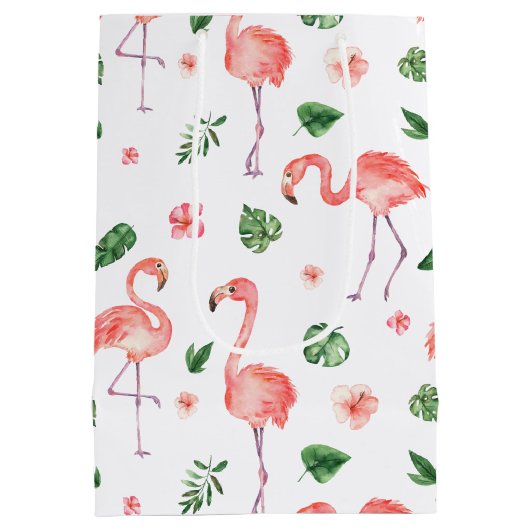 Tropisch roze Flamingo patroon Medium Cadeauzakje (Achterkant)