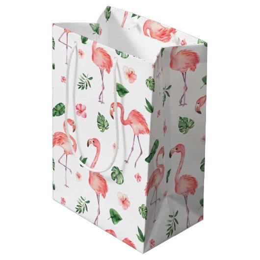 Tropisch roze Flamingo patroon Medium Cadeauzakje (Achterkant Gekanteld)