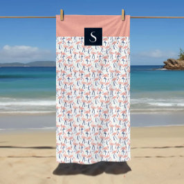 Tropisch roze flamingo patroon met monogram strandlaken