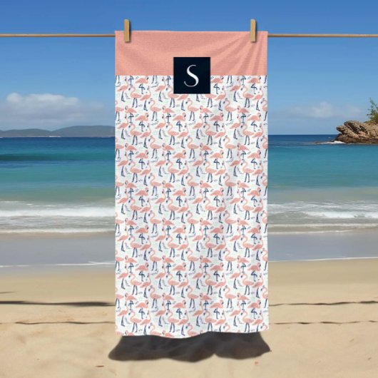 Tropisch roze flamingo patroon met monogram strandlaken