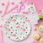 Tropisch roze Flamingo patroon Papieren Bordje (Feest)