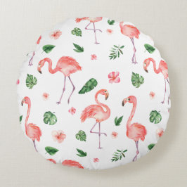 Tropisch roze Flamingo patroon Rond Kussen