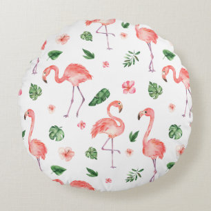 Tropisch roze Flamingo patroon Rond Kussen