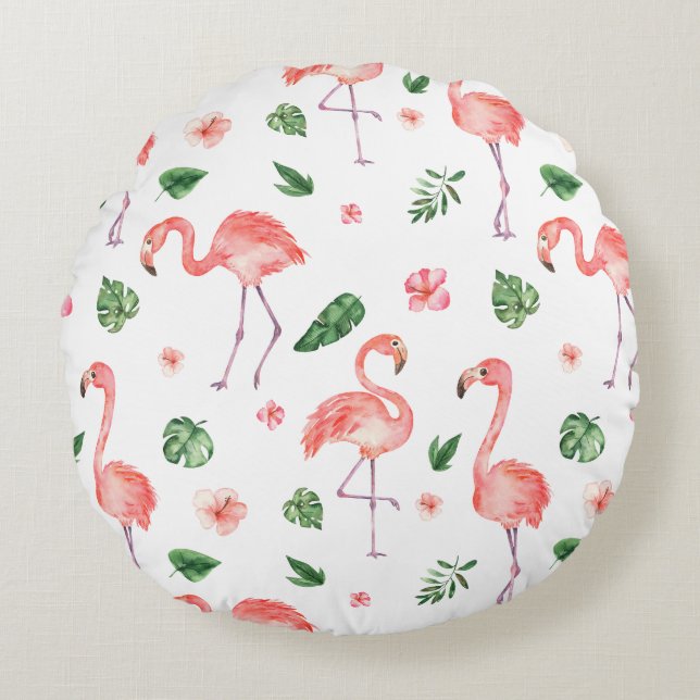Tropisch roze Flamingo patroon Rond Kussen (Voorkant)