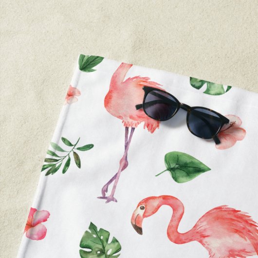 Tropisch roze Flamingo patroon Strandlaken (In situ)