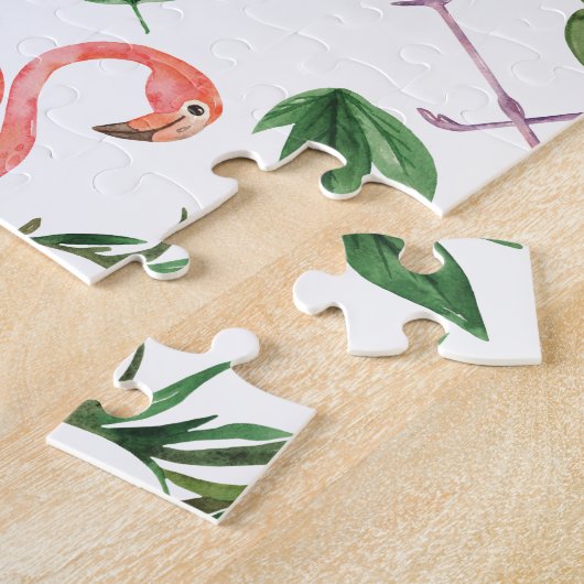 Tropisch roze Flamingo patroon v2 Legpuzzel (Zijkant)