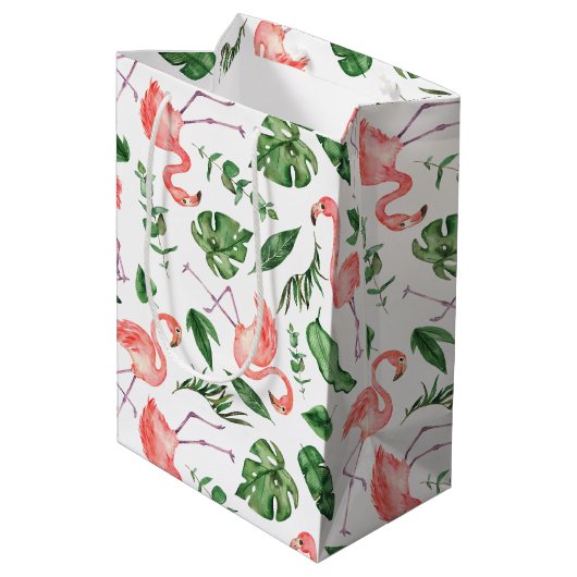 Tropisch roze Flamingo patroon v2 Medium Cadeauzakje (Achterkant Gekanteld)