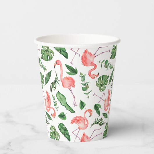 Tropisch roze Flamingo patroon v2 Papieren Bekers (Achterkant)