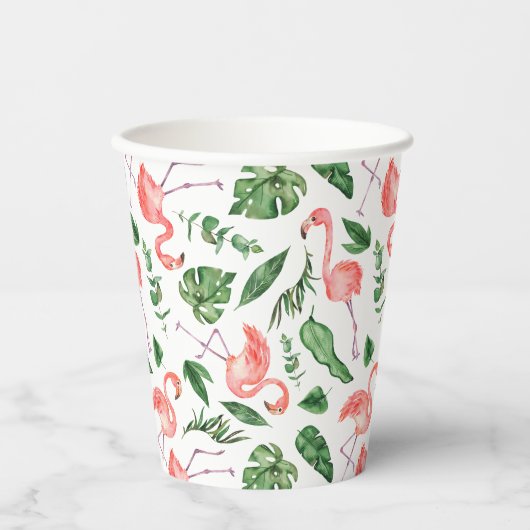 Tropisch roze Flamingo patroon v2 Papieren Bekers (Voorkant)