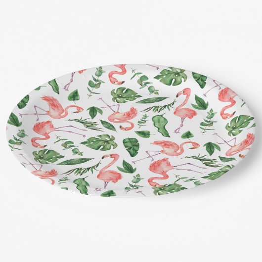 Tropisch roze Flamingo patroon v2 Papieren Bordje (Gekanteld)