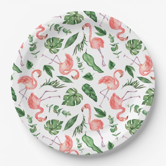 Tropisch roze Flamingo patroon v2 Papieren Bordje (Voorkant)