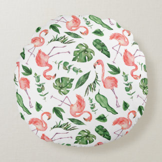 Tropisch roze Flamingo patroon v2 Rond Kussen