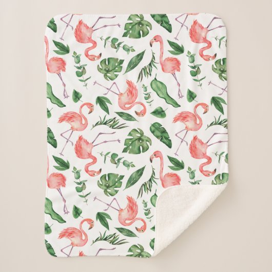 Tropisch roze Flamingo patroon v2 Sherpa Deken (Voorkant)