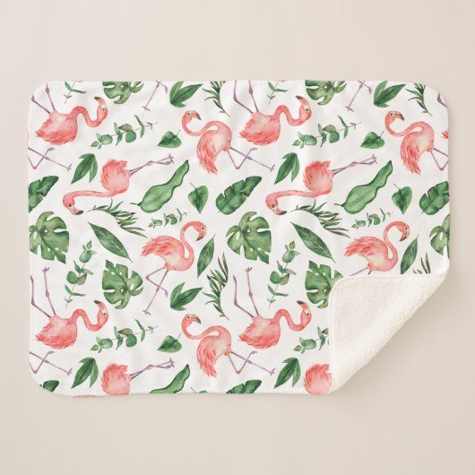 Tropisch roze Flamingo patroon v2 Sherpa Deken (Voorkant (horizontaal))