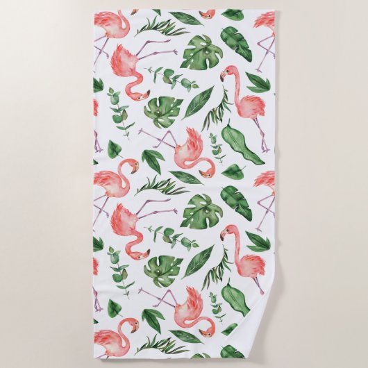Tropisch roze Flamingo patroon v2 Strandlaken (Voorkant)