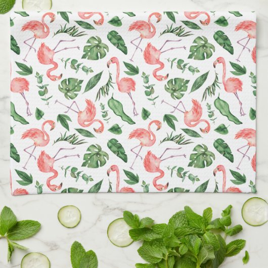 Tropisch roze Flamingo patroon v2 Theedoek (Gevouwen)