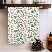 Tropisch roze Flamingo patroon v2 Theedoek