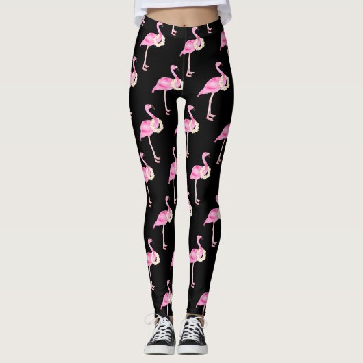 Tropisch roze Flamingo patroon Wit flesje Warm Leggings (Voorkant)