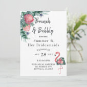 Tropisch roze Flamingo Peony Brunch en Bubble Kaart (Staand voorkant)