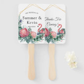 Tropisch roze flamingo Peony Weddenschap Bedankt Handwaaier (Voorkant en achterkant)