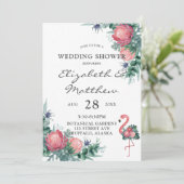 Tropisch roze Flamingo Peony Wedding Shower Kaart (Staand voorkant)