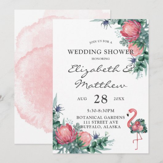 Tropisch roze Flamingo Peony Wedding Shower Kaart (Voorkant / Achterkant)