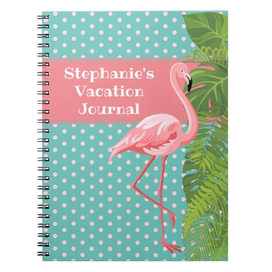 Tropisch roze Flamingo Polka-dot Vacation Journal Notitieboek (Voorkant)