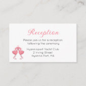 Tropisch roze flamingo strand bruiloftsreceptie informatiekaartje (Voorkant)