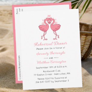 Tropisch Roze Flamingo Strand Rehearsal Dinner Uitnodiging Briefkaart